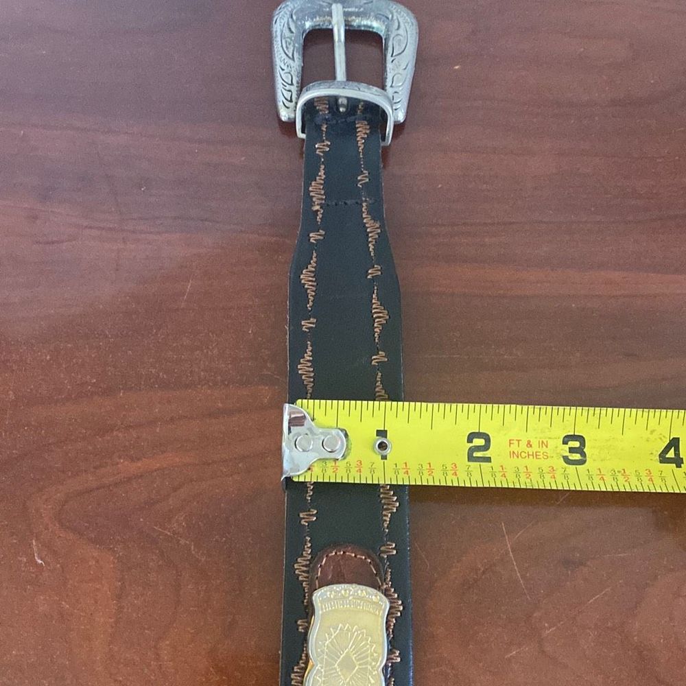 Vintage La Doppia Vita black & brown leather western studded belt Women 36 - Picture 8 of 8